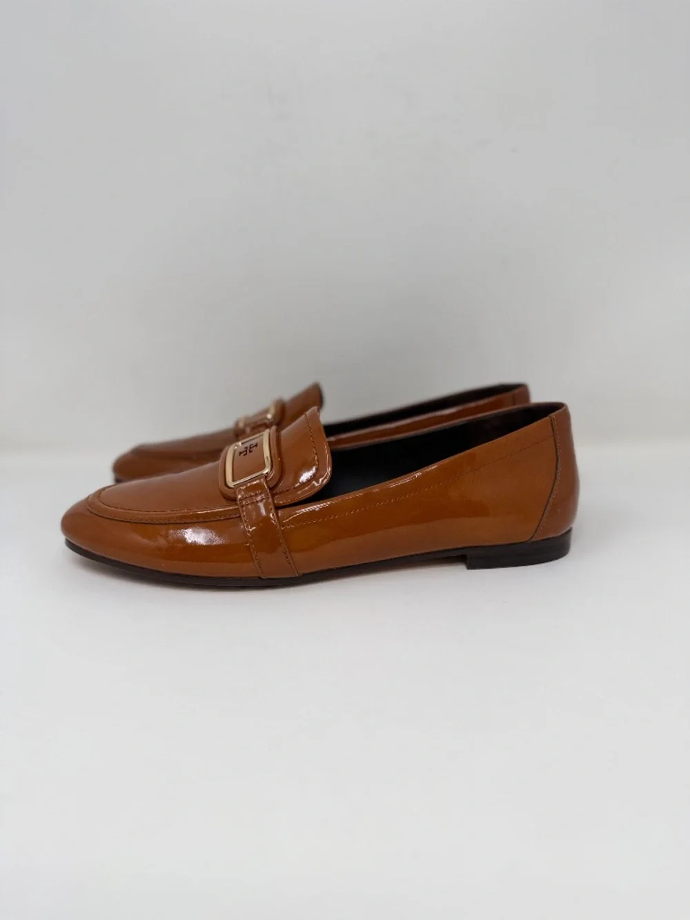 New Tory Burch Georgia Patent Leather Loafer Tan Cuoio Sz 7